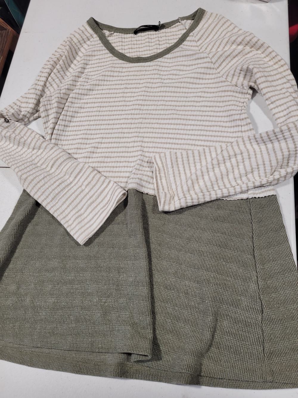 Doe & Rae Olive and Cream Striped Long-Sleeve Top